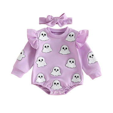 Long Sleeve Halloween Ruffle Baby Romper Purple 0-3 M