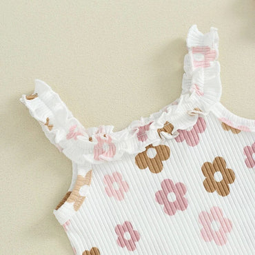 Sleeveless White Floral Baby Set