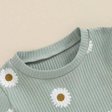 Short Sleeve Daisy Ribbed Toddler Set