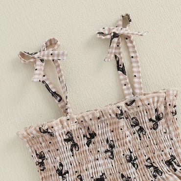 Tie Straps Plaid Bow Toddler Set