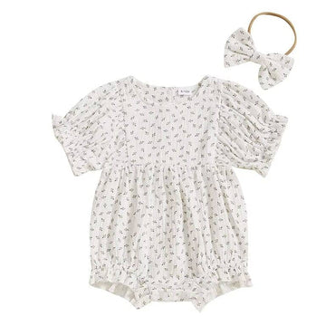 Short Sleeve Floral Baby Romper White 9-12 M