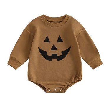 Pumpkin Face Halloween Baby Bodysuit Brown 0-3 M