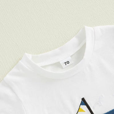 Short Sleeve Sailboat Striped Shorts Baby Set