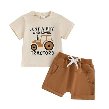 Short Sleeve Tractor Lover Baby Set Brown 3-6 M