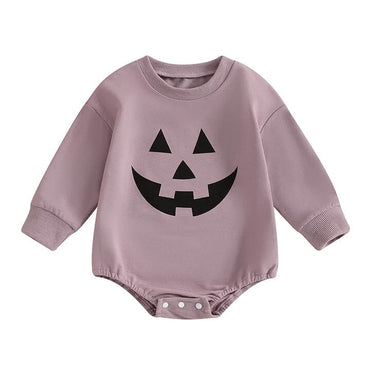 Pumpkin Face Halloween Baby Bodysuit Purple 0-3 M
