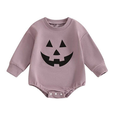 Pumpkin Face Halloween Baby Bodysuit Purple 0-3 M