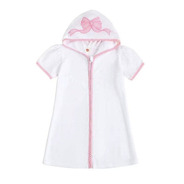 Short Sleeve Hooded Bow Toddler Cover-Up Pink 2T