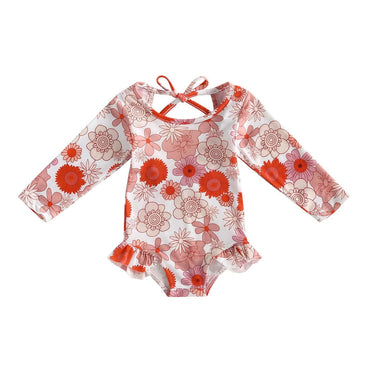 Long Sleeve Floral Ruffled Baby Swimsuit