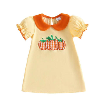 Puff Sleeve Collar Pumpkin Toddler Dress Dresses The Trendy Toddlers