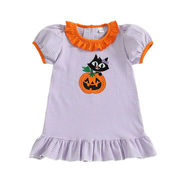 Short Sleeve Halloween Cat Toddler Dress