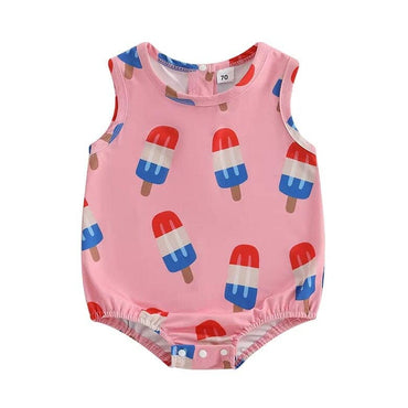 Sleeveless American Popsicle Baby Romper Pink 0-3 M