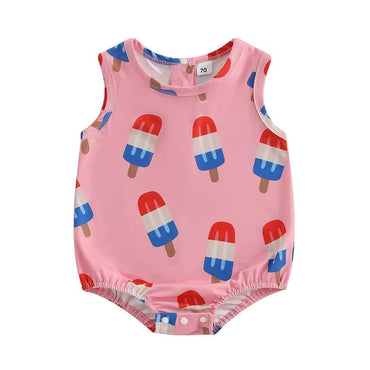 Sleeveless American Popsicle Baby Romper Pink 0-3 M