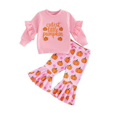 Long Sleeve Flared Pants Halloween Toddler Set Orange 9-12 M