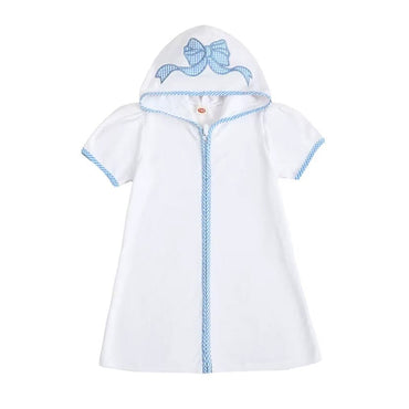 Short Sleeve Hooded Bow Toddler Cover-Up Blue 2T