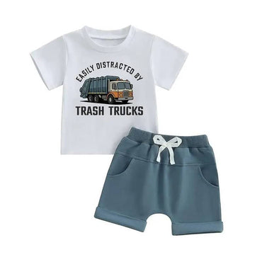 Short Sleeve Trash Trucks Toddler Set White 18-24 M
