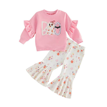 Long Sleeve Flared Pants Halloween Toddler Set Pink 9-12 M
