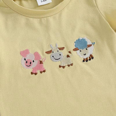 Short Sleeve Farm Striped Shorts Baby Set