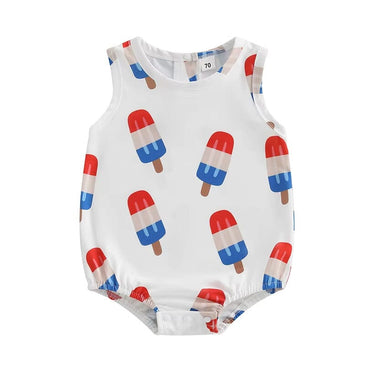 Sleeveless American Popsicle Baby Romper White 0-3 M