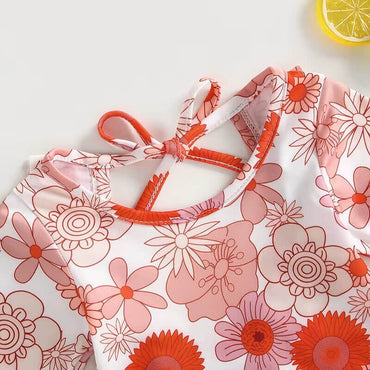 Long Sleeve Floral Ruffled Baby Swimsuit