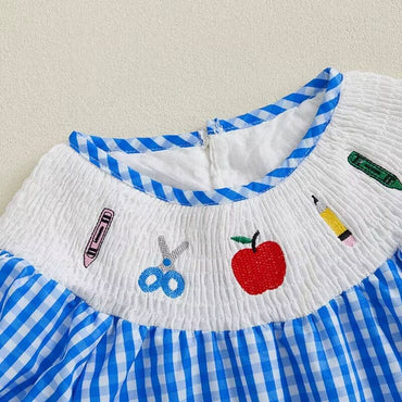 Short Sleeve Blue Checkered Toddler Dress
