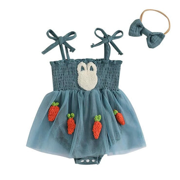 Smocked Easter Baby Romper Blue 0-3 M