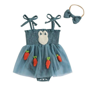 Smocked Easter Baby Romper Blue 0-3 M