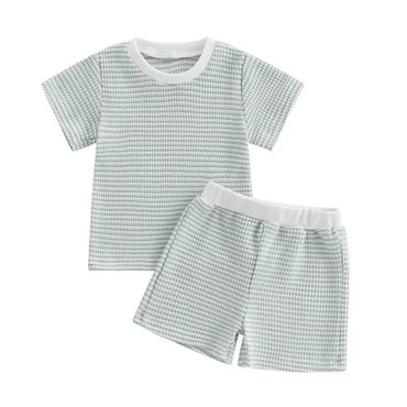 Short Sleeve Striped Waffle Baby Set Green 3-6 M