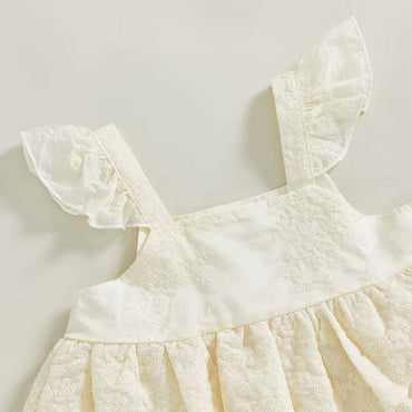 Fly Sleeve Ruffled Lace Denim Toddler Set