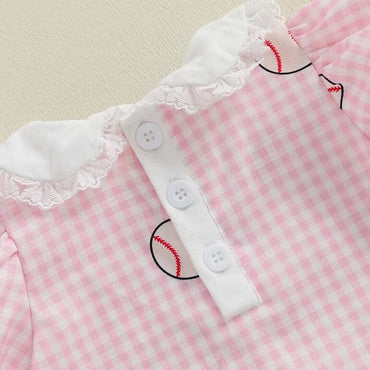 Puff Sleeve Pink Plaid Baseball Toddler Set