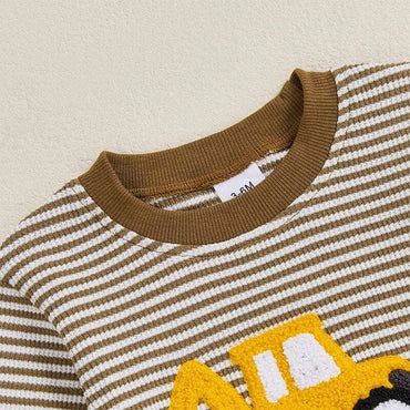 Long Sleeve Striped Excavator Baby Bodysuit