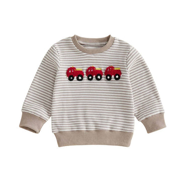 Fire Truck Striped Baby Sweatshirt sweatshirt The Trendy Toddlers