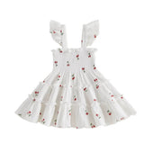 Fly Sleeve Cherry Layered Toddler Dress White 9-12 M