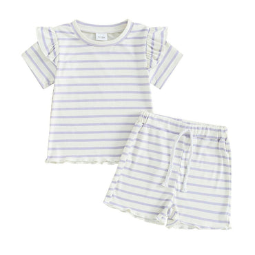 Ruffled Sleeve Striped Toddler Set Purple 9-12 M