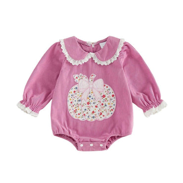 Long Sleeve Collar Pumpkin Baby Romper Pink 0-3 M