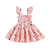 Fly Sleeve Cherry Layered Toddler Dress Pink 9-12 M