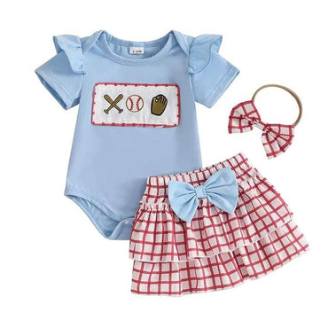 Short Sleeve Baseball Tiered Skirt Baby Set