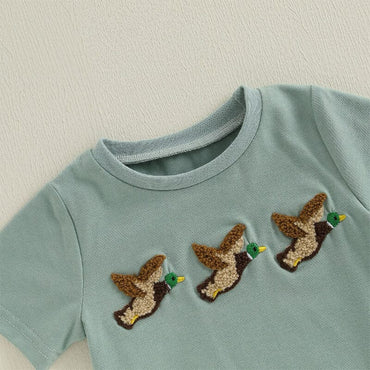 Short Sleeve Ducks Plaid Shorts Baby Set