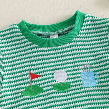Short Sleeve Striped Green Golf Baby Romper