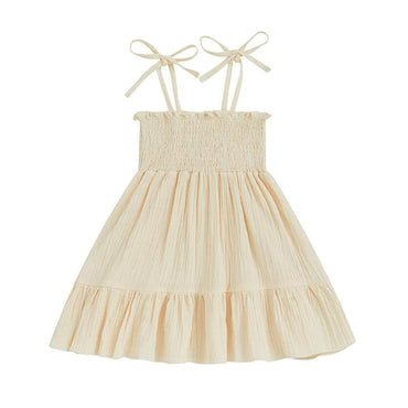 Tie Shoulder Solid Toddler Dress Beige 12-18 M