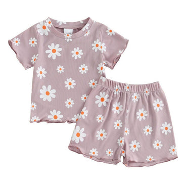 Short Sleeve Daisy Baby Set Purple 3-6 M