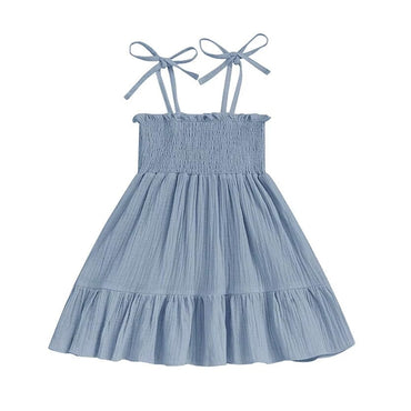 Tie Shoulder Solid Toddler Dress Blue 12-18 M