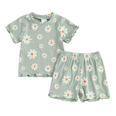 Short Sleeve Daisy Baby Set Green 3-6 M