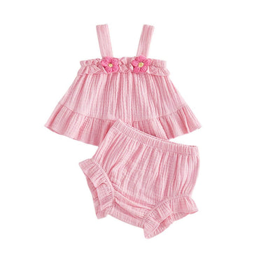 Solid Ruffled Cami Top Baby Set Pink 0-3 M
