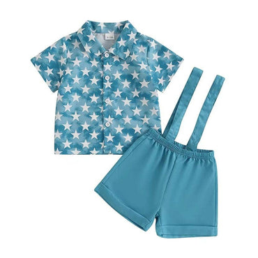 Blue Stars Shirt Suspender Shorts Toddler Set
