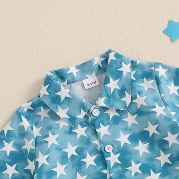 Blue Stars Shirt Suspender Shorts Toddler Set