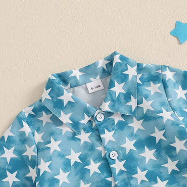 Blue Stars Shirt Suspender Shorts Toddler Set