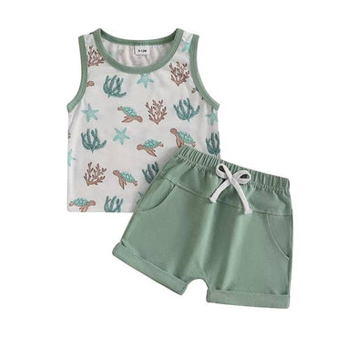 Sleeveless Summer Vibes Baby Set Green 3-6 M