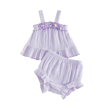 Solid Ruffled Cami Top Baby Set Purple 3-6 M