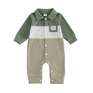 Long Sleeve Striped Waffle Baby Jumpsuit Jumpsuit The Trendy Toddlers