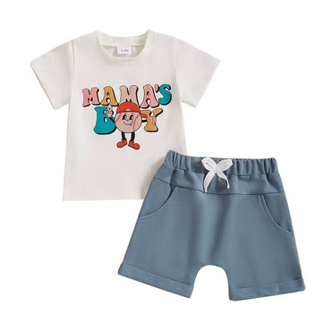 Mama's Boy Short Sleeve Baseball Baby Set Blue 3-6 M